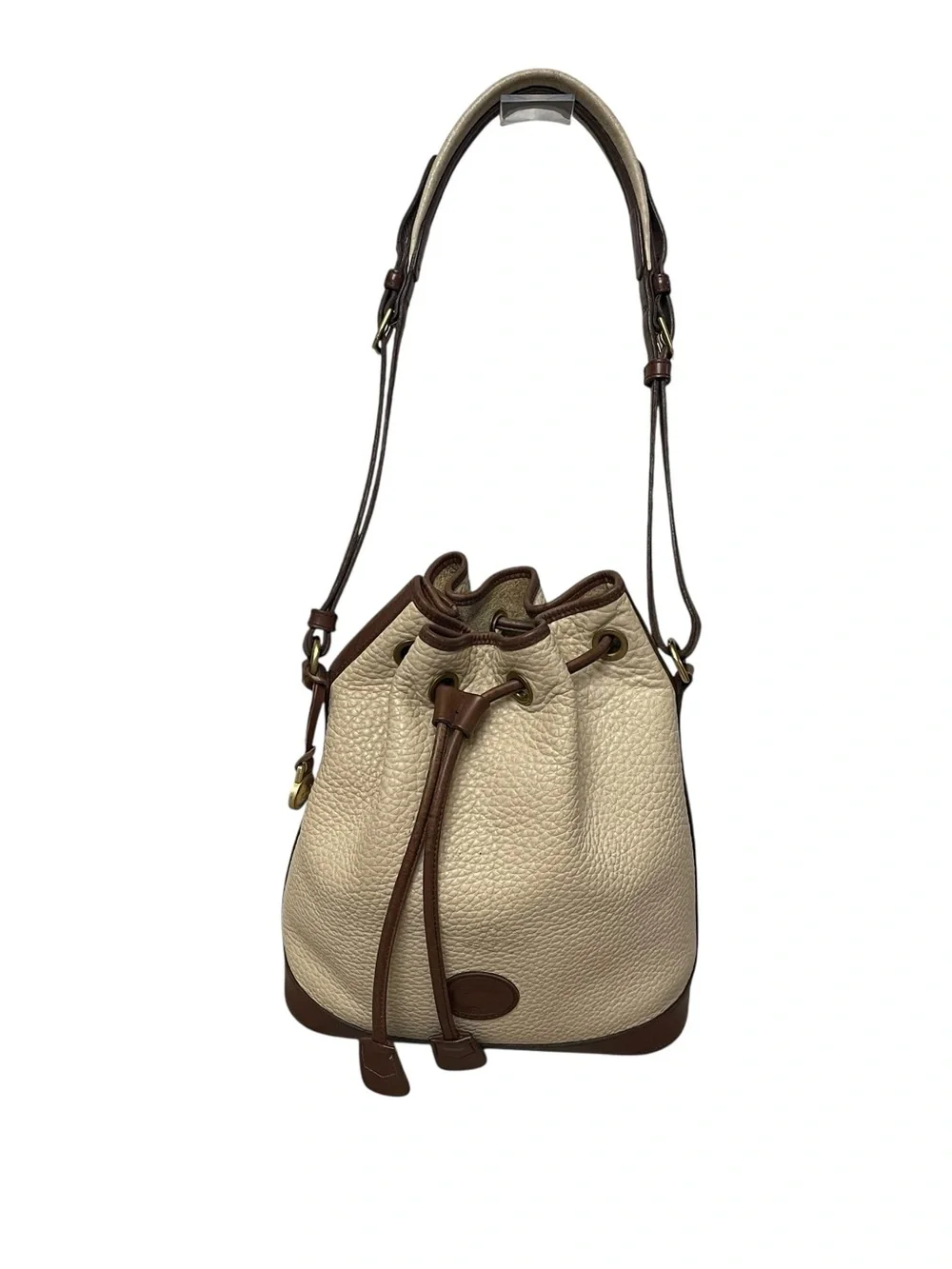 Dooney & Bourke Vintage Y2K Leather Bone/Cream with Brown Trim Bucket Bag Purse